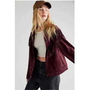 Free People Burgundy Fringe Jacket